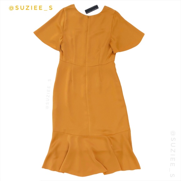 Banana Republic Midi Dress Satin Yellow Flutter Sleeve Flounce Hem 10 NWT - Picture 3 of 15